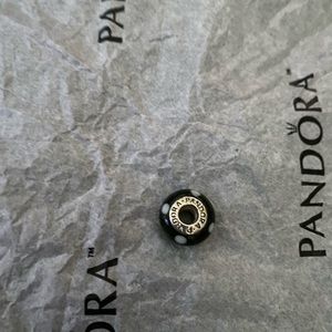 Round pandora charm black with white dots
